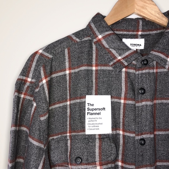 Sonoma Other - Men’s XL Flannel SOFT Grey Button Down Shirt NWT